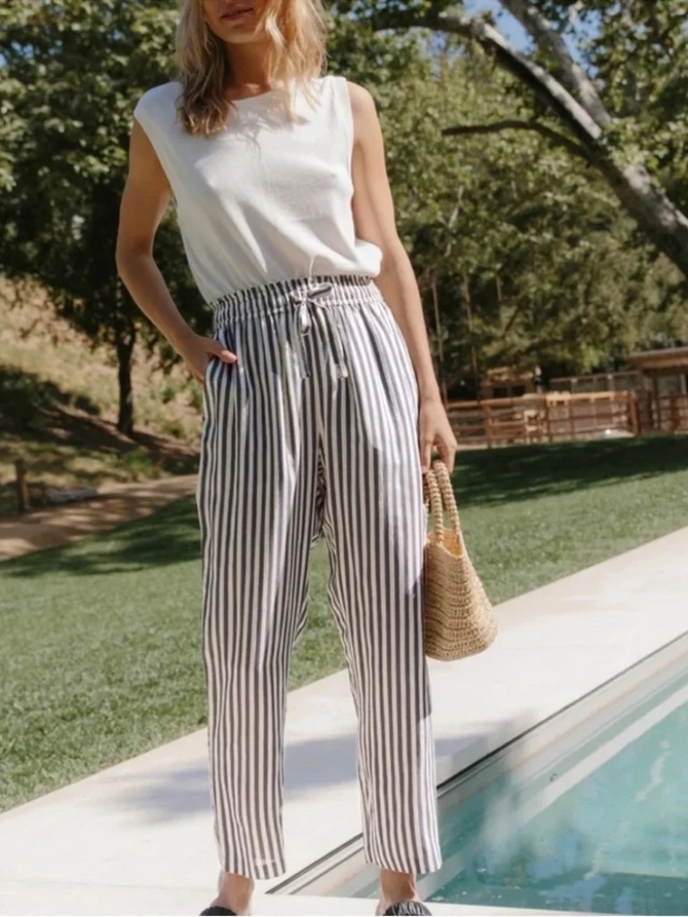 Jenni Kayne Navy And White Striped Cropped Pants